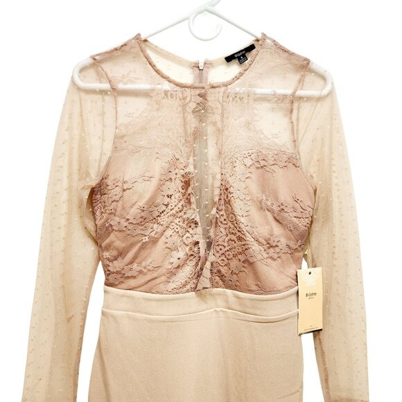 Blāshe Blush Lace Overlay Sheer Polka Dot Mesh Long Sleeve Mini Dress Size Small - Picture 5 of 12